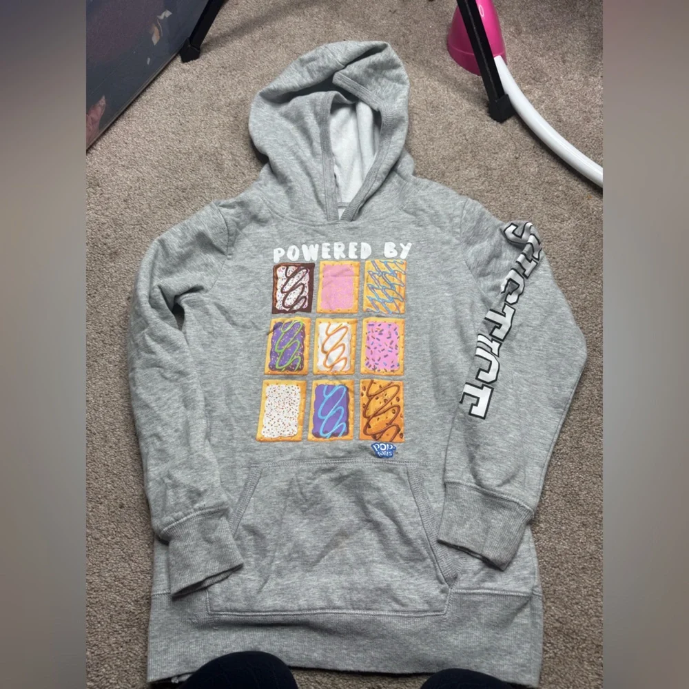 Justice Grey Hoodie with Colorful Pop-Tart Grid Graphic